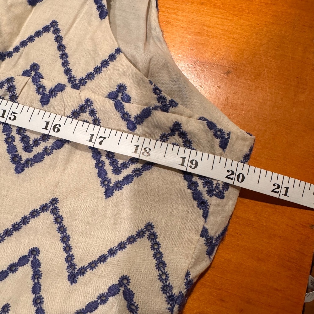 LOFT Blue Embroidered Chevron Cotton Midi Dress Size 14 NWT Tie Waist - Picture 4 of 6